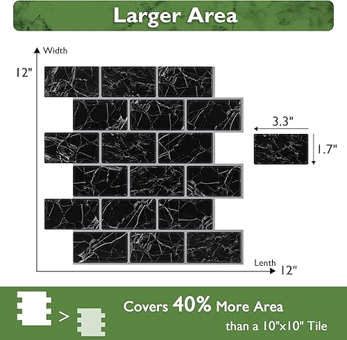 Miniatura 7 de Lagute Azulejo de 5 hojas para despegar y pegar, azulejos de metro negro mármol con lechada gris para cocina y baño, impermeable, (diseño más