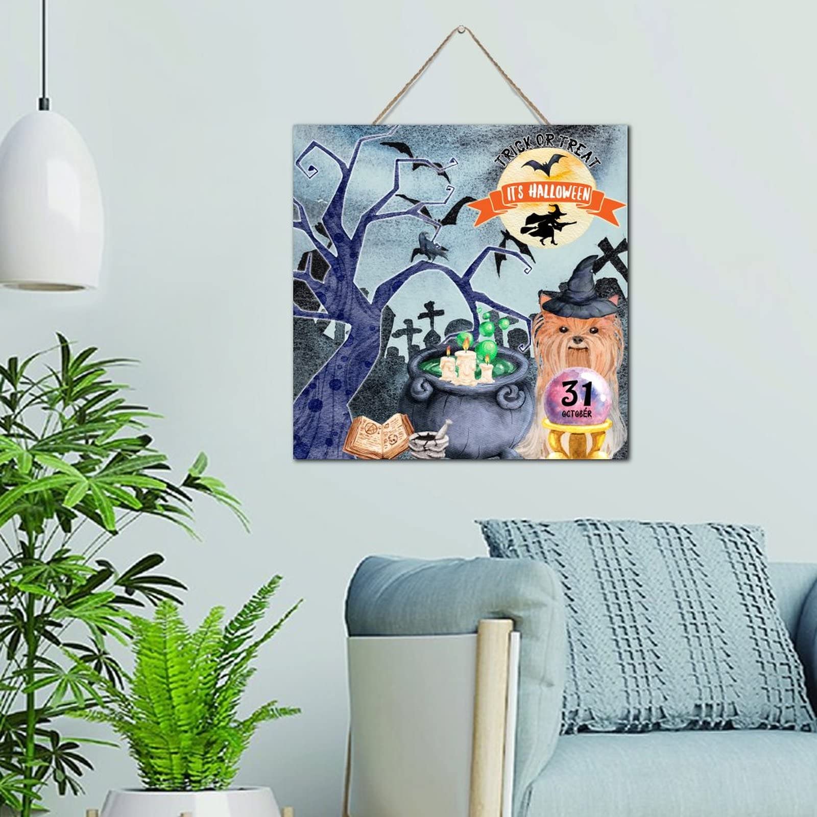 Plaque en bois personnalisée Trick or Treat pour décoration murale de porche d'Halloween