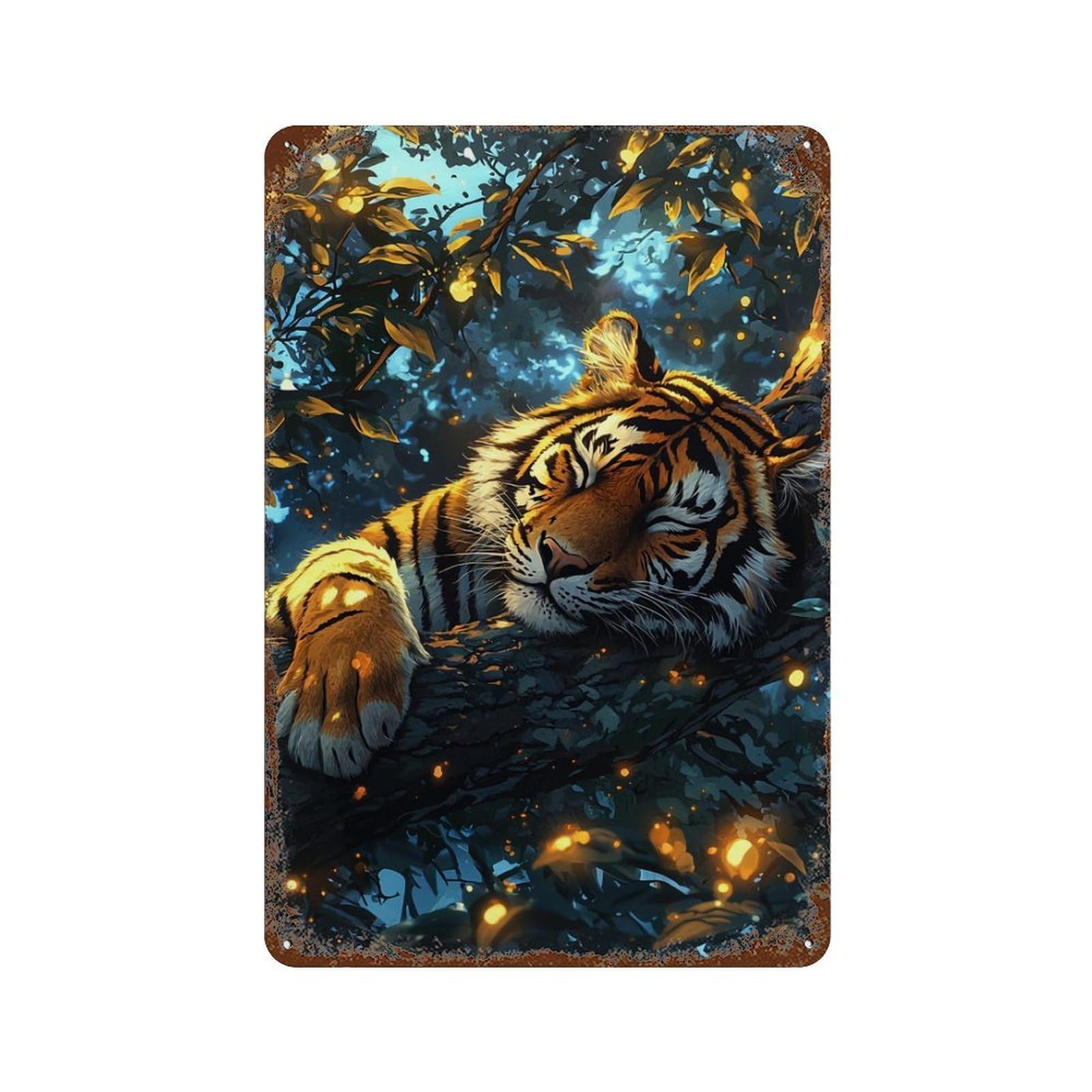 Rust Effect Amazon Rainforest Tiger Resting Distressed Metal Wall Sign 11.8"x7.9", Shabby Chic Decor for Pub, Kitchen And Man Cave Decor