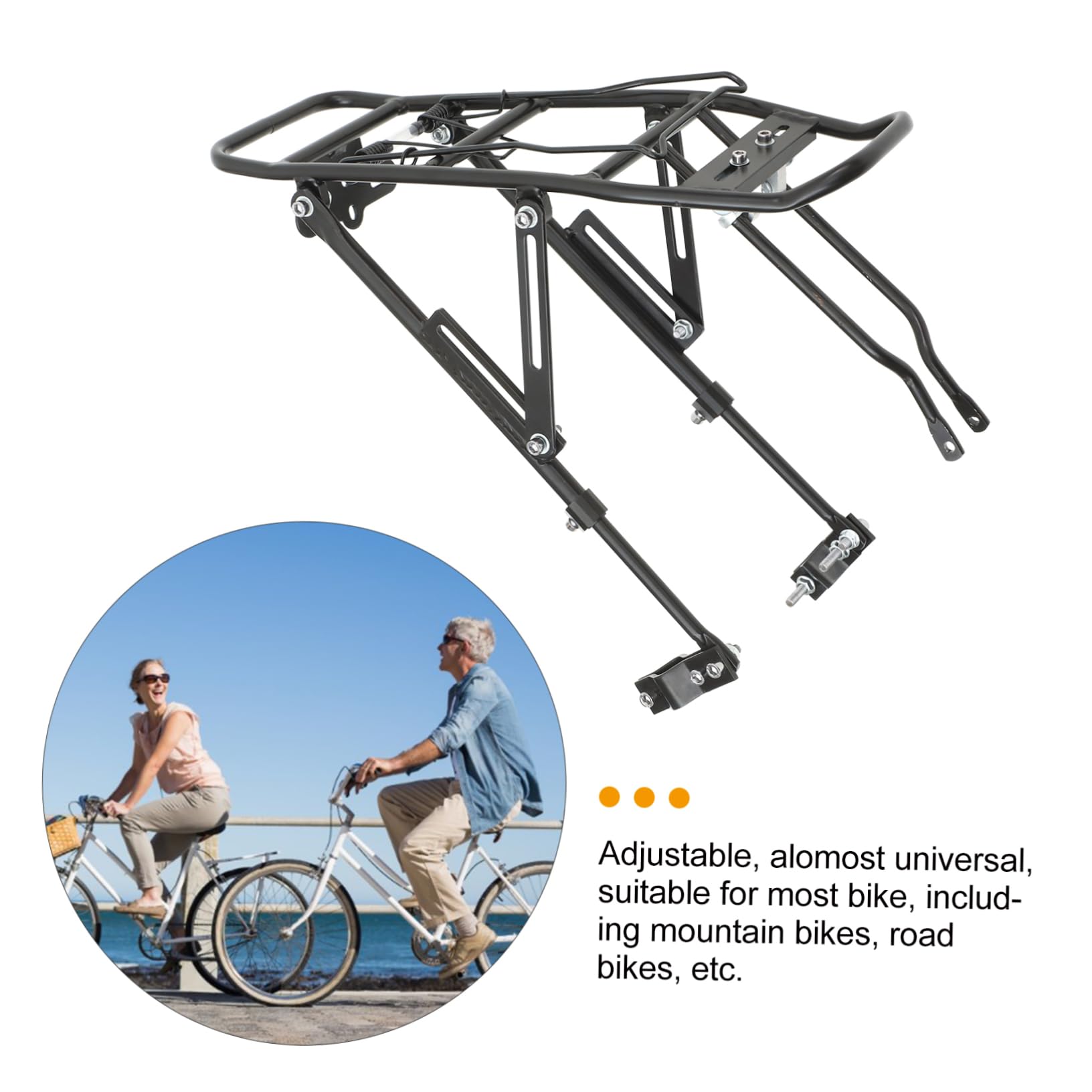 INOOMP Portapacchi Posteriore Bici in Lega di Alluminio Nero | Mountain Bike e Road Bike, Uso Cestini e Zaini, Struttura Heavy-duty Applicabile