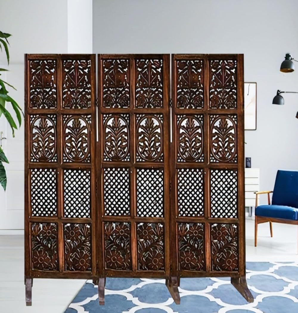 Wooden partition for Pooja Room/separators for Living Room/Wall partition/Room partition/Wooden partition for Living Room/Divider for Kitchen, Hall (5ft). (3 Panels (with Stands))-image-44
