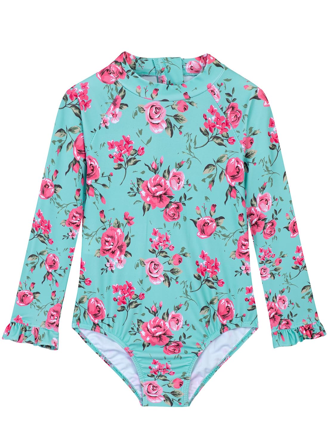 Alakuoti Long Sleeve One Piece Ruffle Swimsuit for Toddler Girls Baby Girl Rashguard Shirt with UPF 50+ Sun Protection