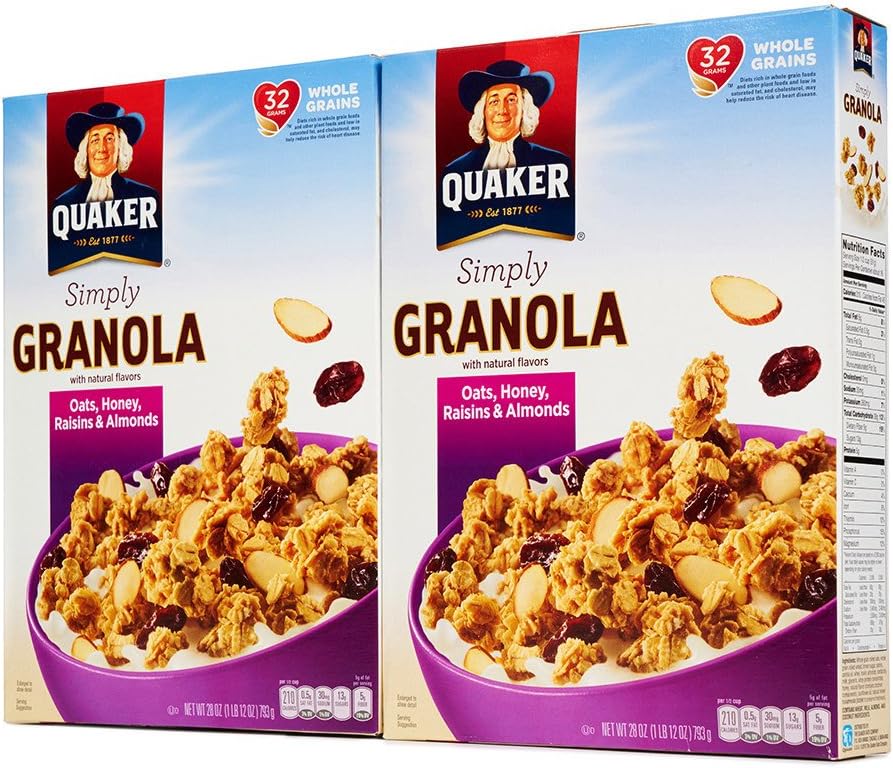 Quaker, Simply Granola Cereal, Oats & Honey and Almonds, 28oz Box (Pack of 4)