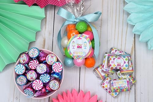 Miniatura 4 de Sweet Shoppe Candy Shop - Kit de calcomanías para fiesta de cumpleaños, 429 piezas. Incluye 60 calcomanías circulares de 2 pulgadas para recuerdos y