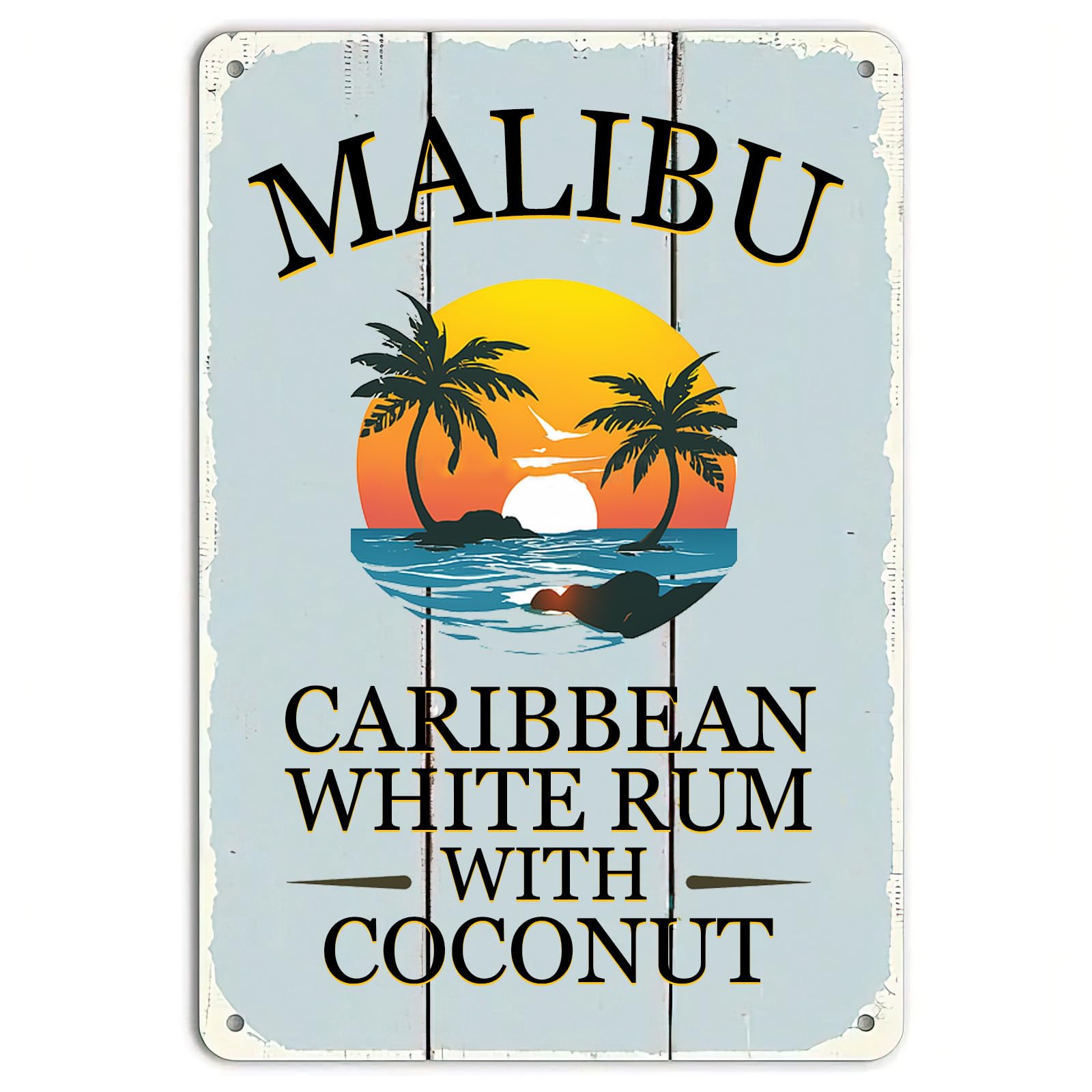 Scvgfdxzs Tin-20 Malibu Caribbean White Rum With Coconut Retro Tin Sign,Malibu California Summer Decor Metal Tin Signs For Home Garage Yard Office Bar Cafe Pub Man Cave 8X12 Inch