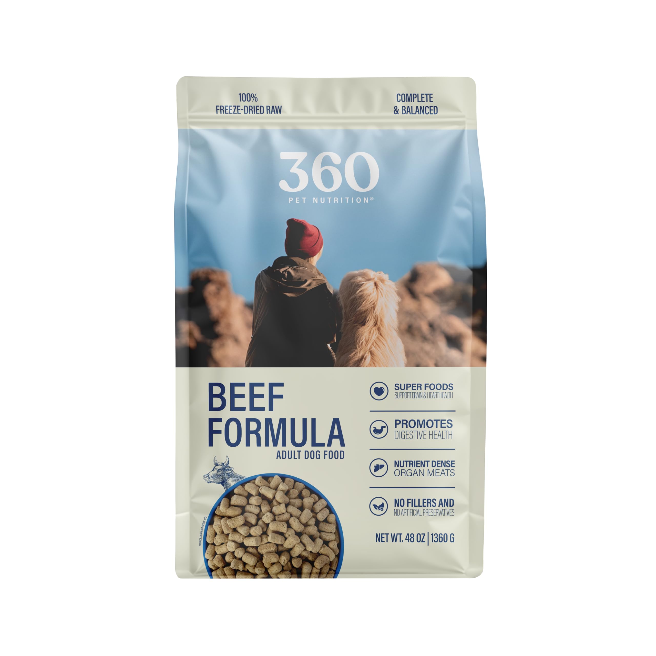 360 Pet NutritionFreeze-Dried Raw Dog Food – Beef Recipe with Liver & Organs, High Protein with Omega-3s, Fruits, Veggies & Superfoods, Grain-Free, No Fillers, 3 lb – Made in USA