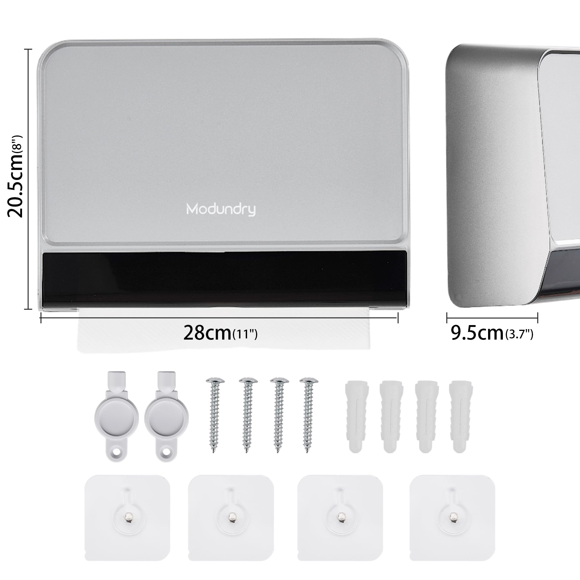 Papierhandtuchspender Handtuchspender zur Wandmontage ohne Bohren, Kommerziell Papiertuchspender für Küche Badezimmer Büro, hält 200 Blatt (Silber)