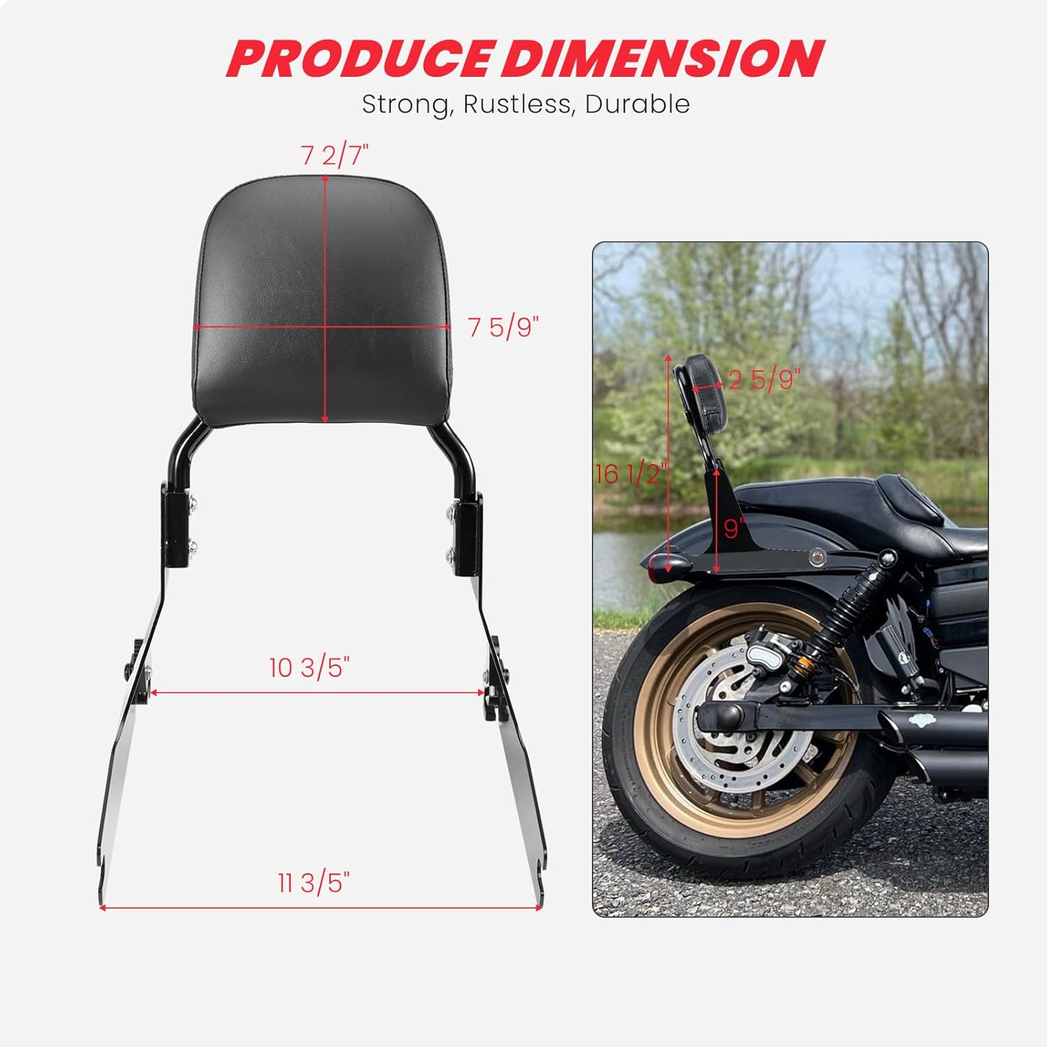 Passenger Backrest Sissy Bar For Harley Dyna Street Bob FXDB Low Rider FXDL FXDLS 2006-2017 Super Glide FXD 06-14 Wide Glide FXDWG 06-08 CVO FXDSE 07-08 Gloss Black Quick Release Bracket
