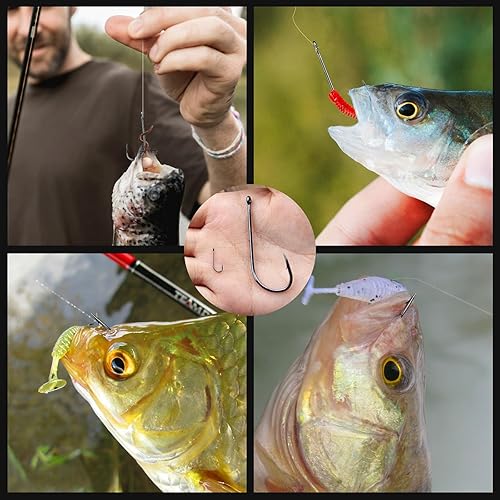 Miniatura 7 de FishTrip Ganchos de pesca compensados para cebo - 100 piezas anzuelo de pescado doble púavástago largoojo cerradonegro para aparejos de pesca agua
