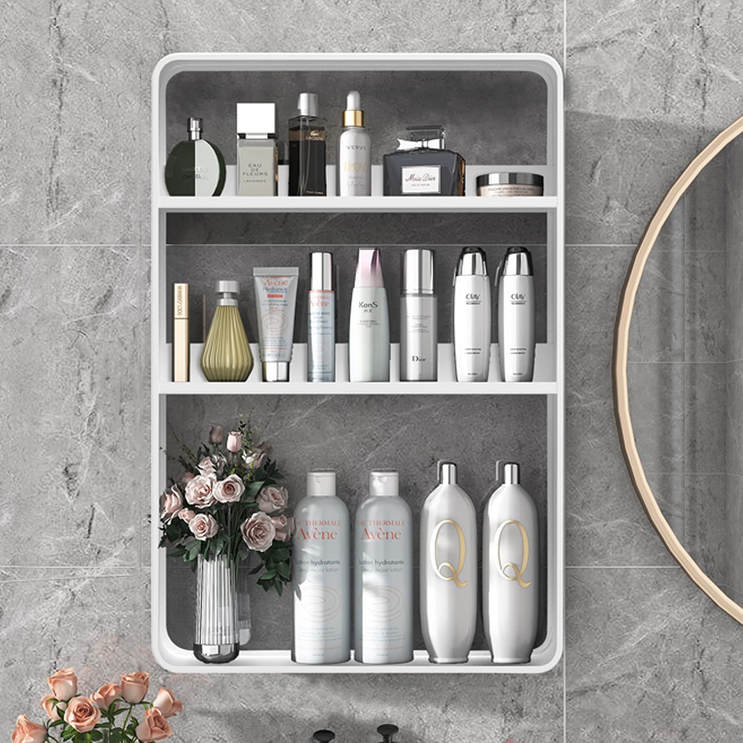 3 Tier Bathroom Shelf Wall Mounted，Self Adhesive Shower Shelves,Stainless Steel Wall Hanger Storage Rack，Bathroom Organizer Shelf Over The Toilet,Utility Shelves for Living Room Kitchen (White)