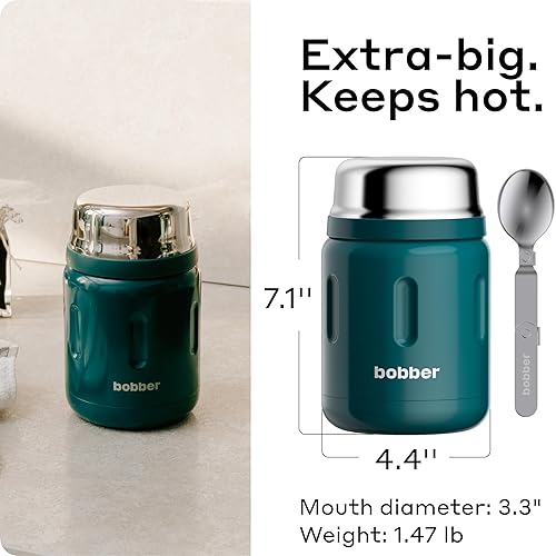 Miniatura 6 de BOBBER Tarro térmico aislado de boca ancha de 24 onzas para sopa y comida caliente, acero inoxidable con cuchara y tazón integrados, mantiene