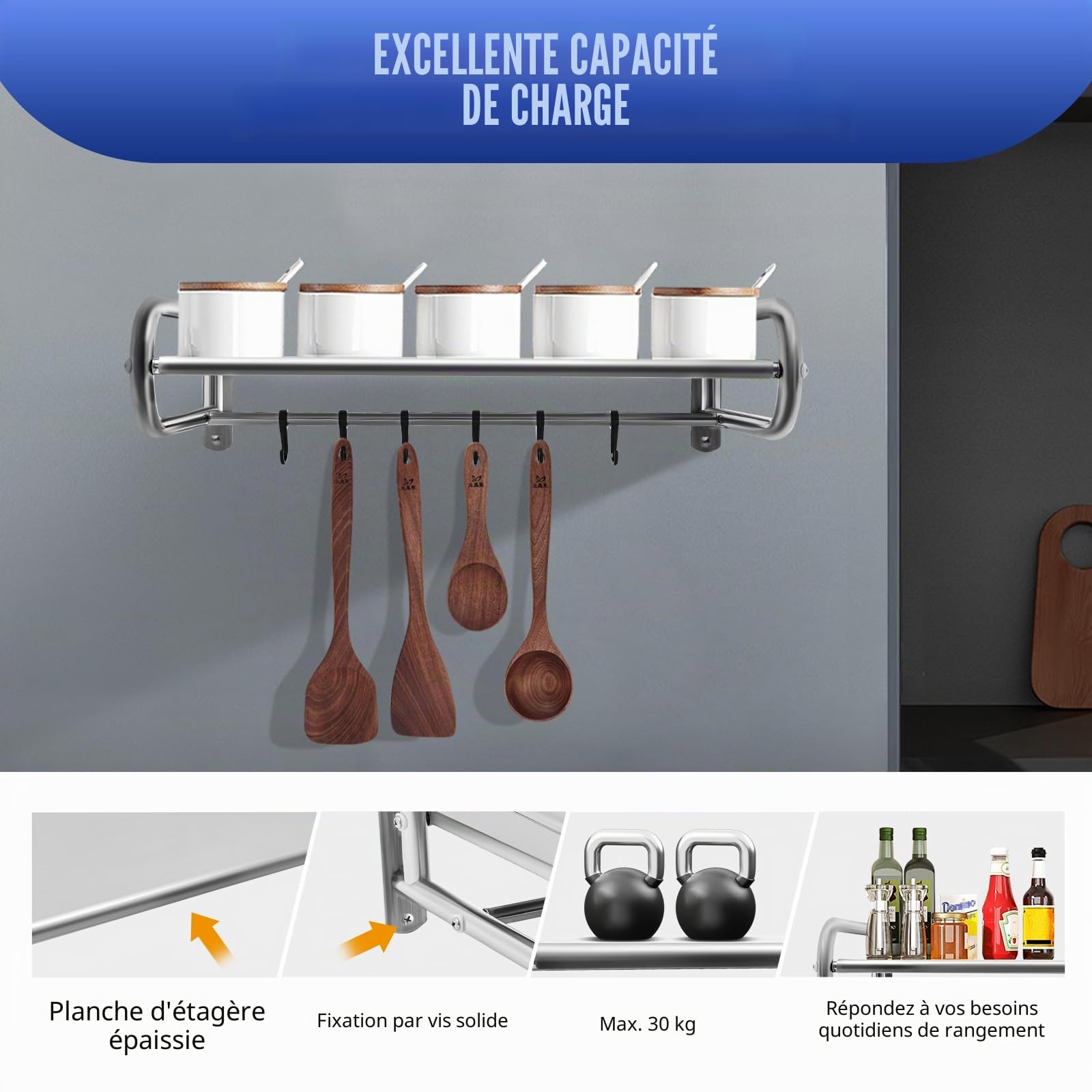 Étagère murale pour four à micro-ondes en acier inoxydable