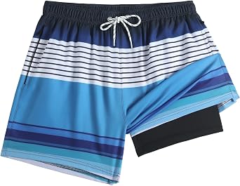 Mens Swim Trunks with Compression Liner Quick Dry Board Shorts Swimming Bathing Suit Beach Swimwear