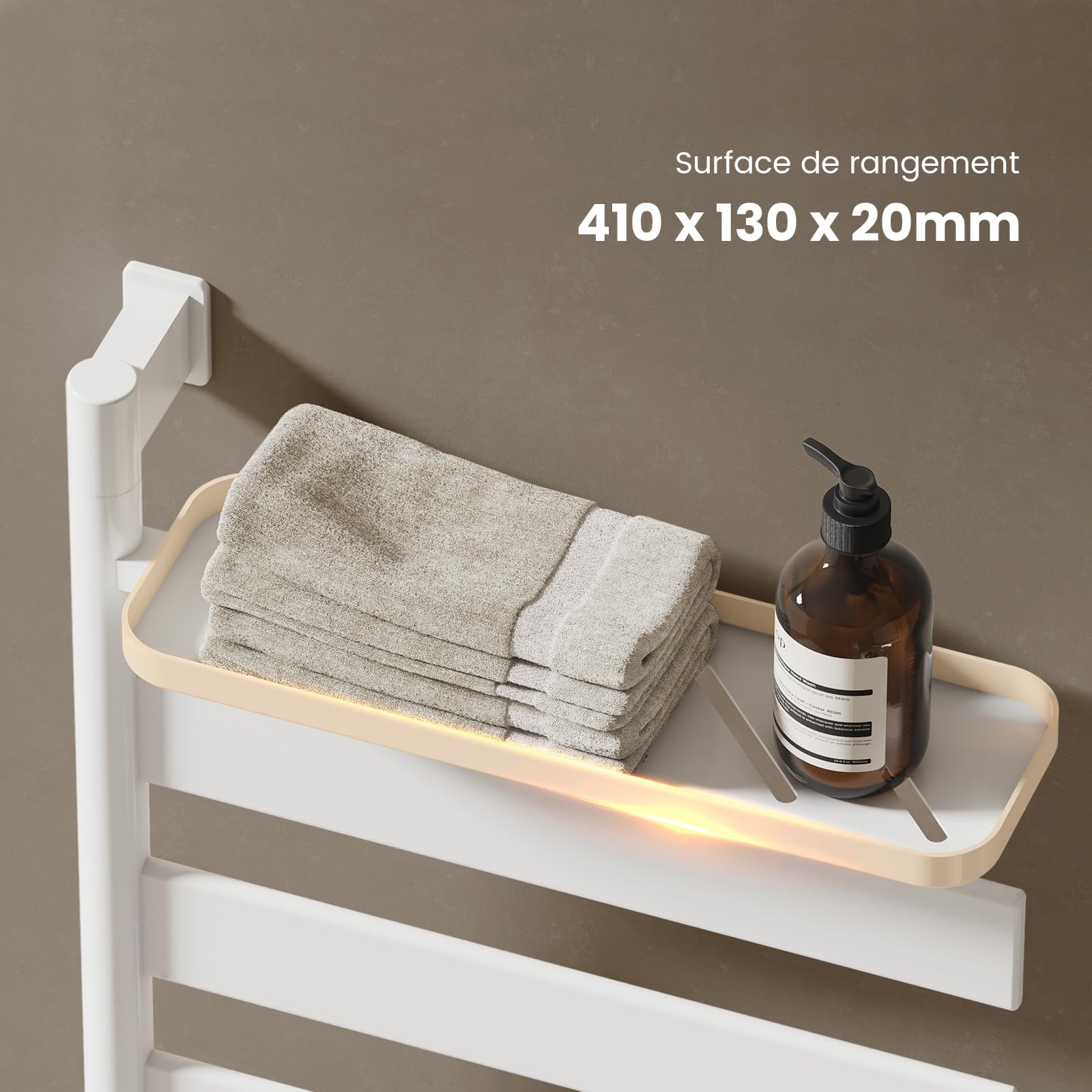 EMKE Sèche-Serviettes Électrique de pivotant à 180°,Blanc | Porte-Serviettes Chauffant électrique avec étagère, Séchoir à Serviettes électrique Intelligent WiFi, 120W