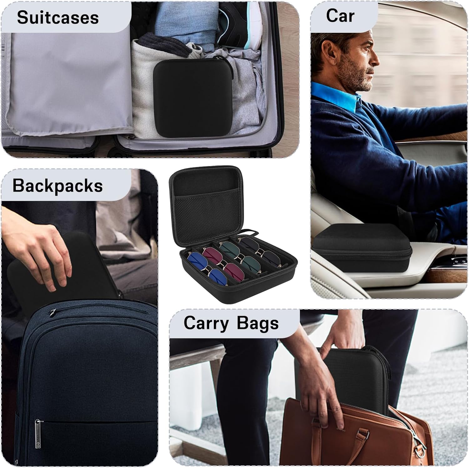 Travel Sunglasses Organizer Adjustable Slots Sunglasses Case for Multiple Pairs for Men and Women Black - Image 6