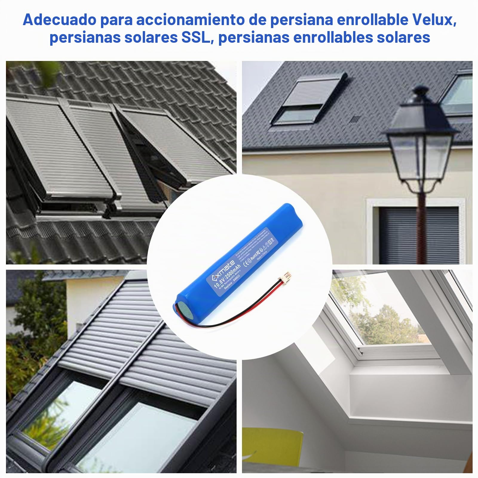 Exmate - Batería de repuesto para obturador Velux Roller Shutter 846933 946930 946933 946933 (10,8 V, 2500 mAh)