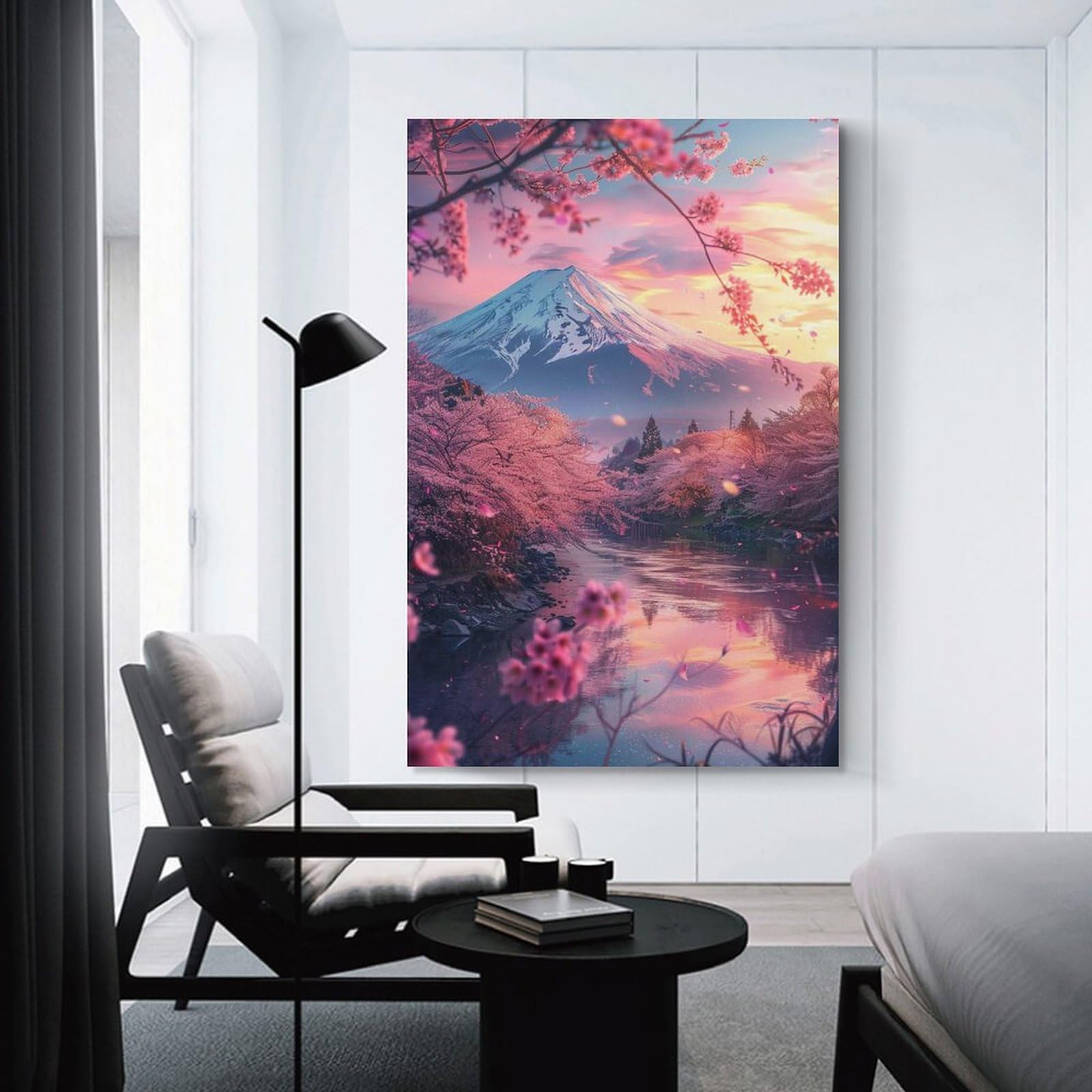 Amazon.co.jp: 絵画 満開の桜と夕暮れ時の美しい富士山の眺め