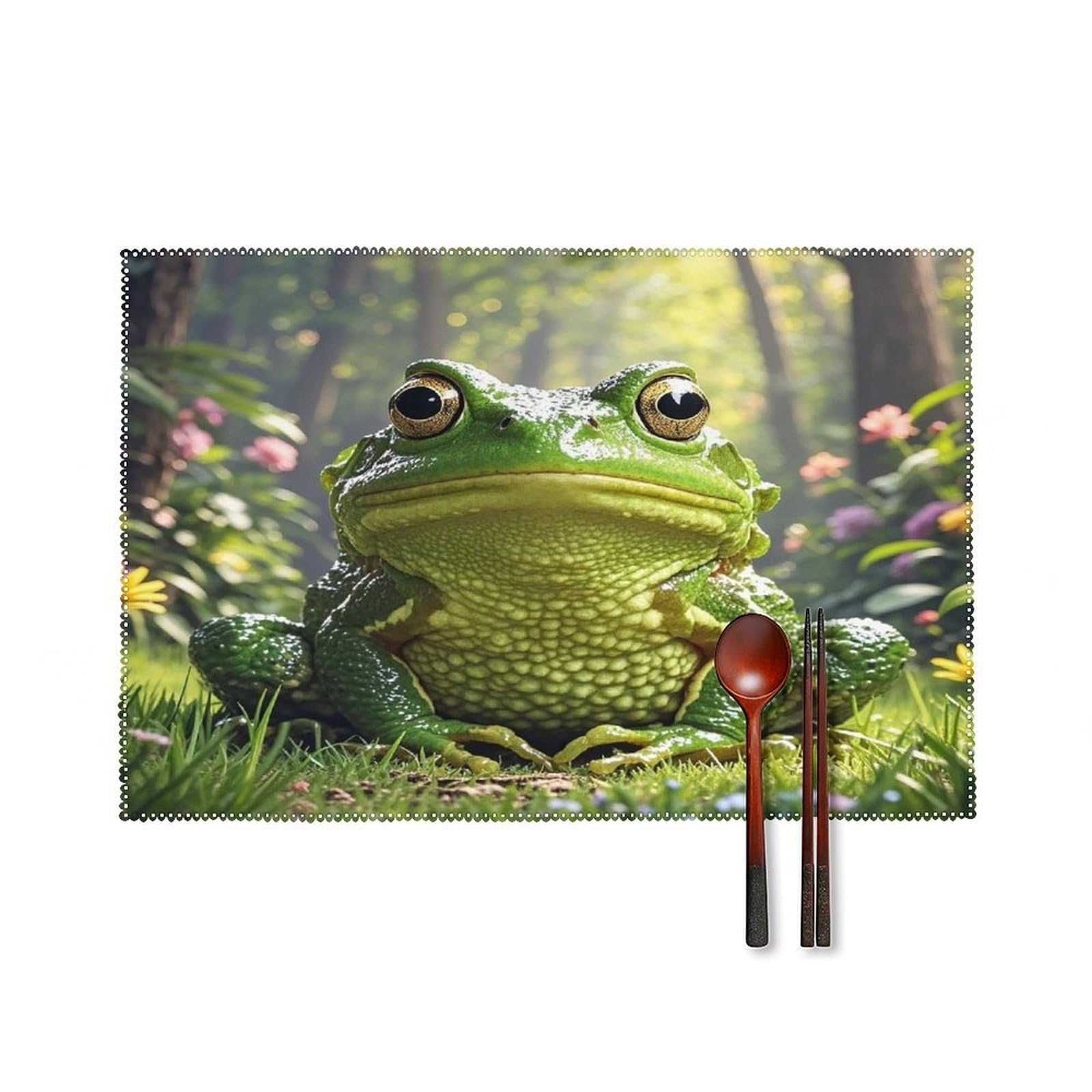 Frog Placemats Set of 4 Heat Resistant Non-Slip Place Mats Wipeable Easy to Clean Table Mats for Kitchen Dining Party Outdoor Placemats