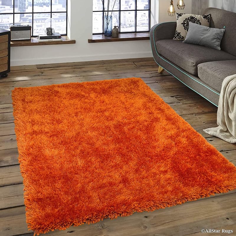 WEAVE & WONDER CARPET� Micro Polyester Yarn Super Soft Fluffy Area Rug for Living Room Handmade 2 Inches (Thickness,Pile) Self Design Color Orange Size(4x6 Feet 120x180 Cm)