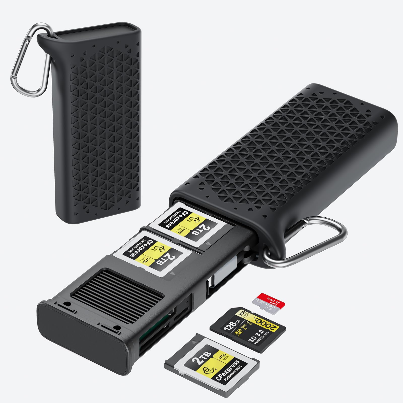 CFexpress - Soporte para lector de tarjetas tipo B, USB 3.2 Gen 2, lector de tarjetas SD de 10 Gbps para fotógrafos, funda impermeable con 11 ranuras portátil USB-C CFexpress B/SD/TF para iPhone
