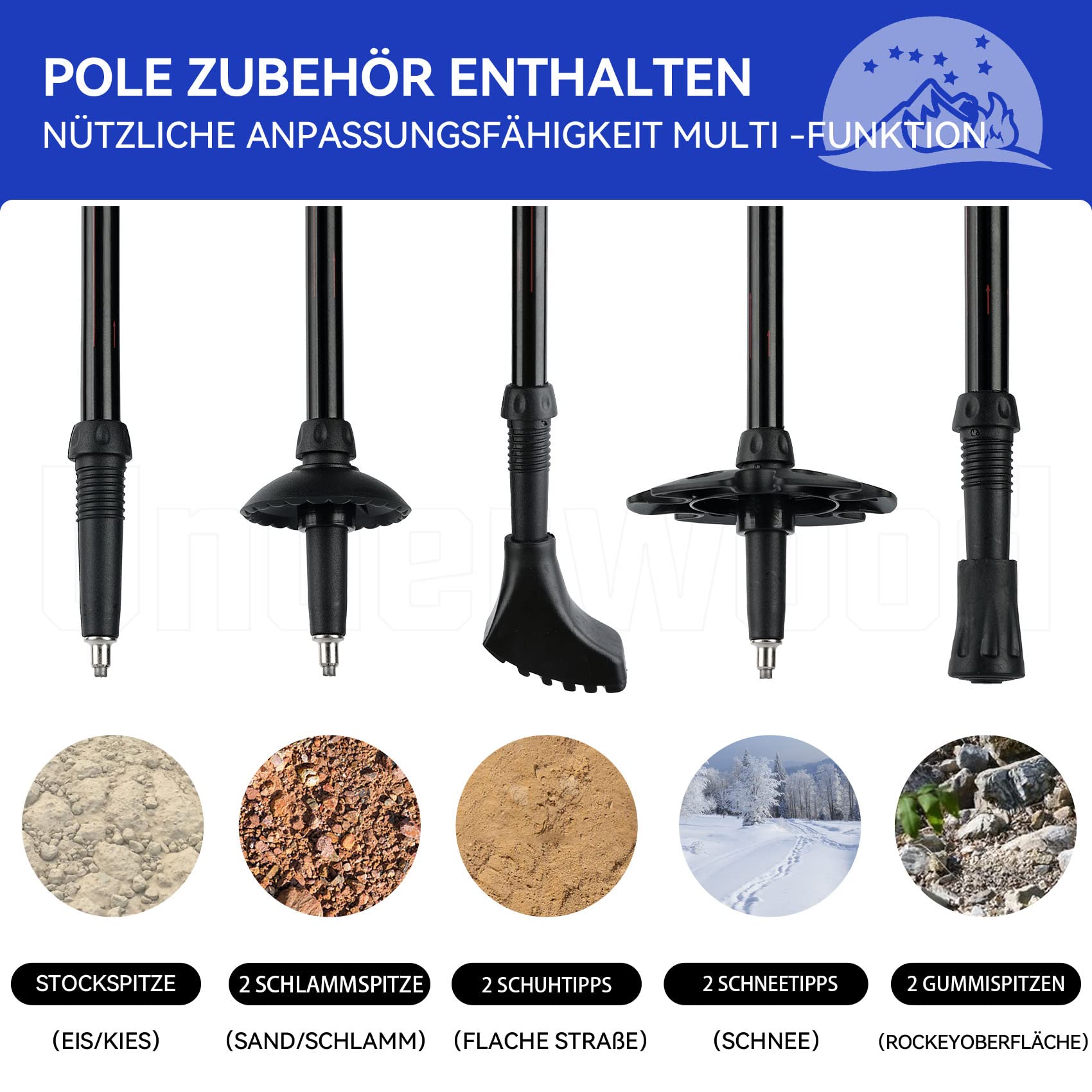 Nordic Walking Stick für Damen und Herren, Teleskop 2 Stück Wanderstöcke für Trekking, Aluminium Wanderstock, 60-135 cm Trekkingstöcke für Kinder, Adult, Verstellbar Wanderstöcke