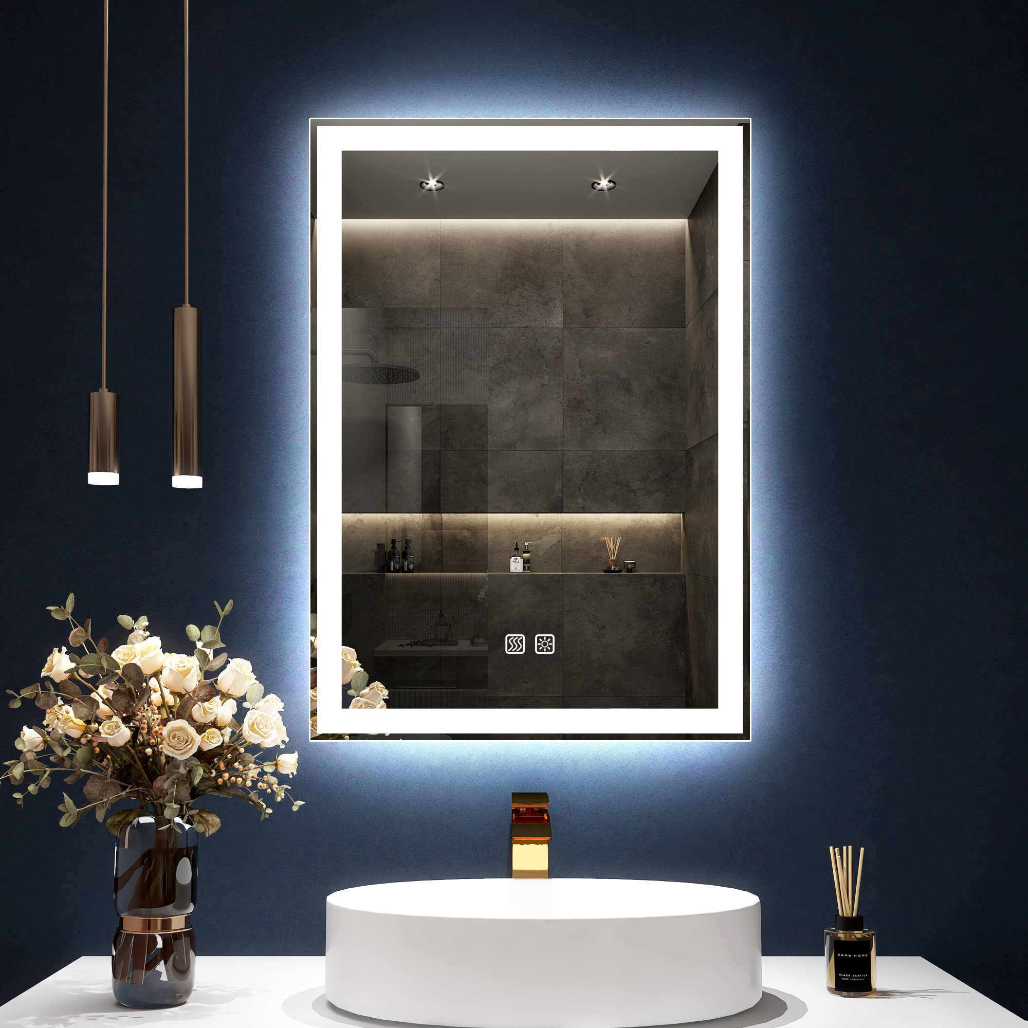 Benime LED Mirror for Bathroom, 20 × 28 Inch LED Bathroom Mirror with