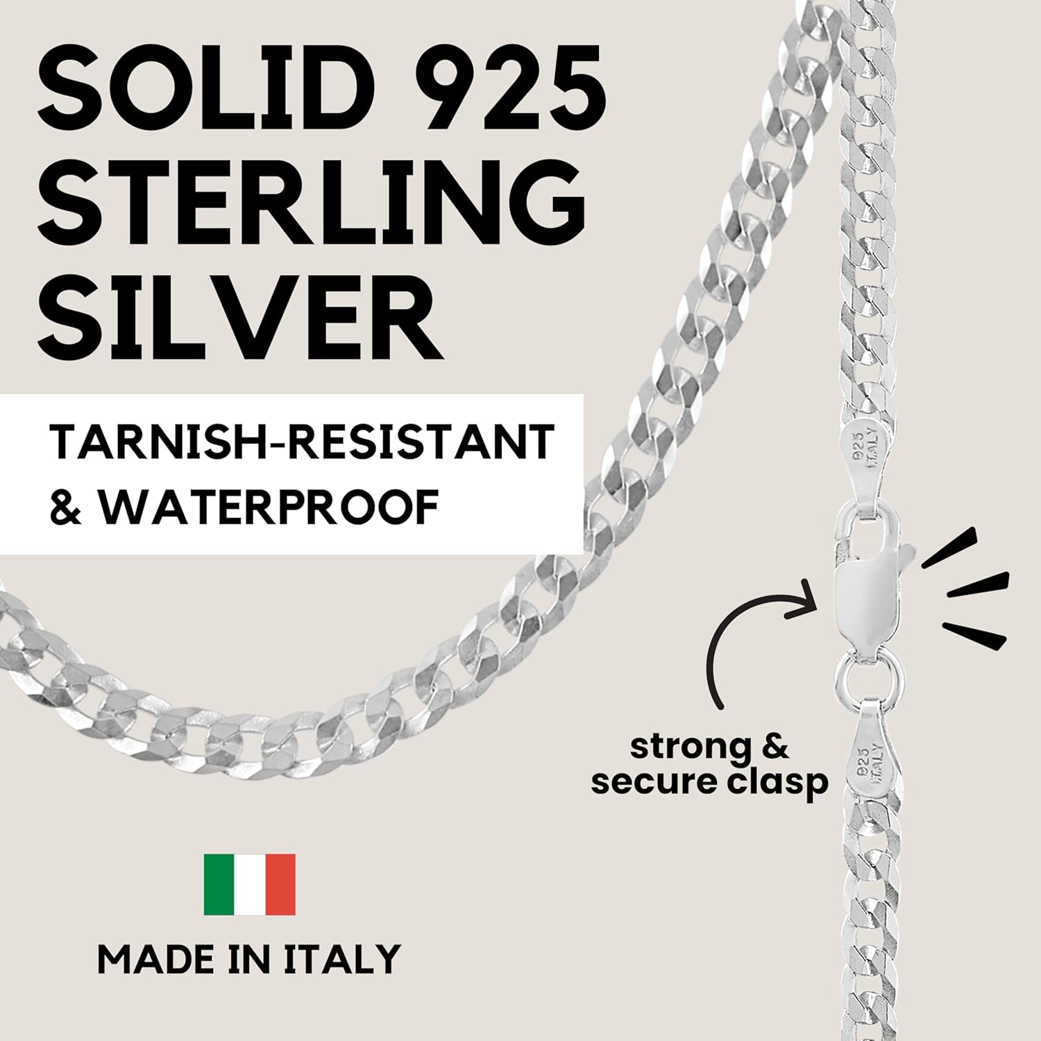 KISPER Silver Chain for Men Women - 925 Sterling Silver Italian Figaro Mariner Curb Chain Necklace for Men - Made in Italy - Image 5