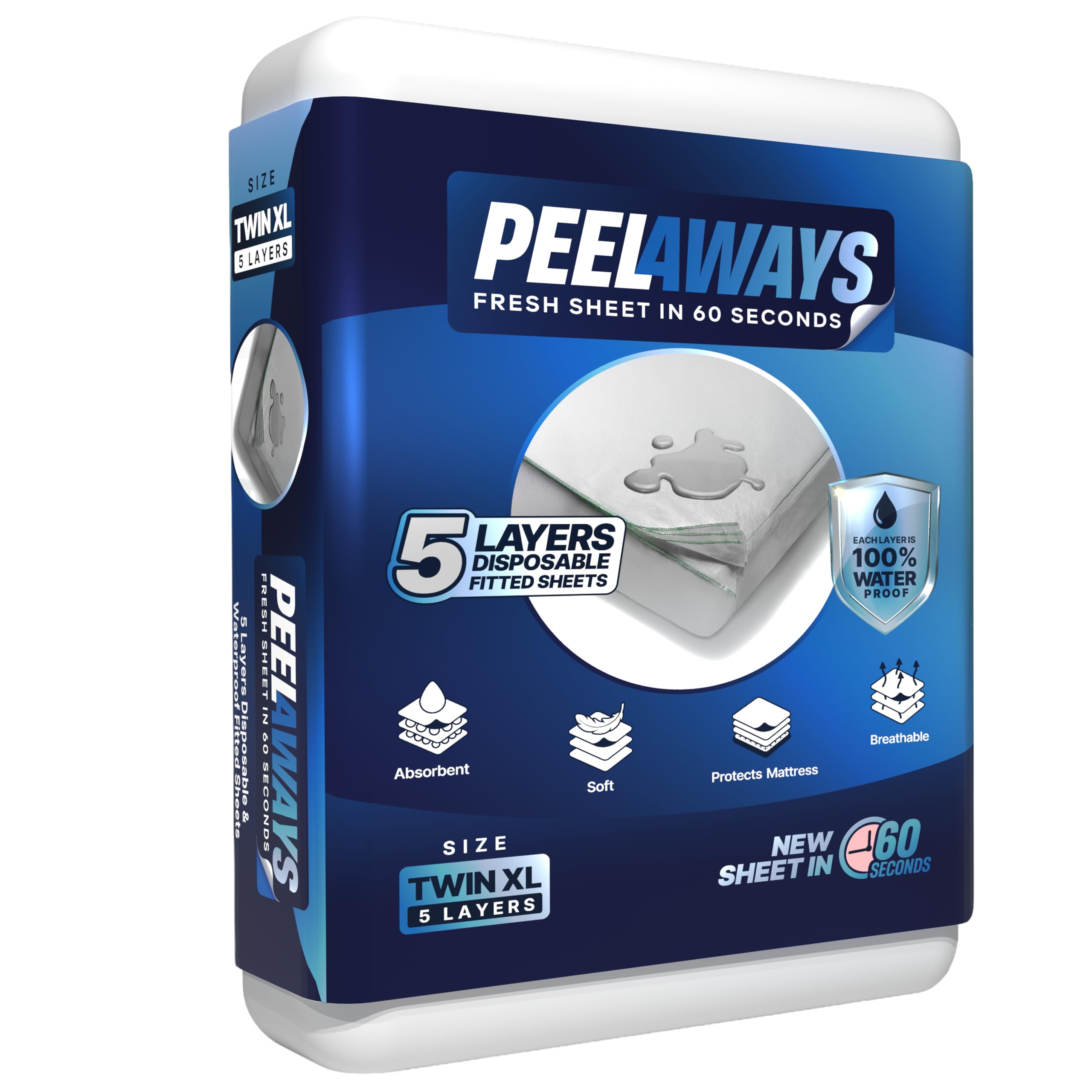 PEELAWAYS Waterproof Disposable Bed Sheets – for Use in Home Mattresses, Hospital Beds, Massage Tables, Hotels, and Campers – Comes with 5 Quick and Easy Peel Away Layers for Your Use
