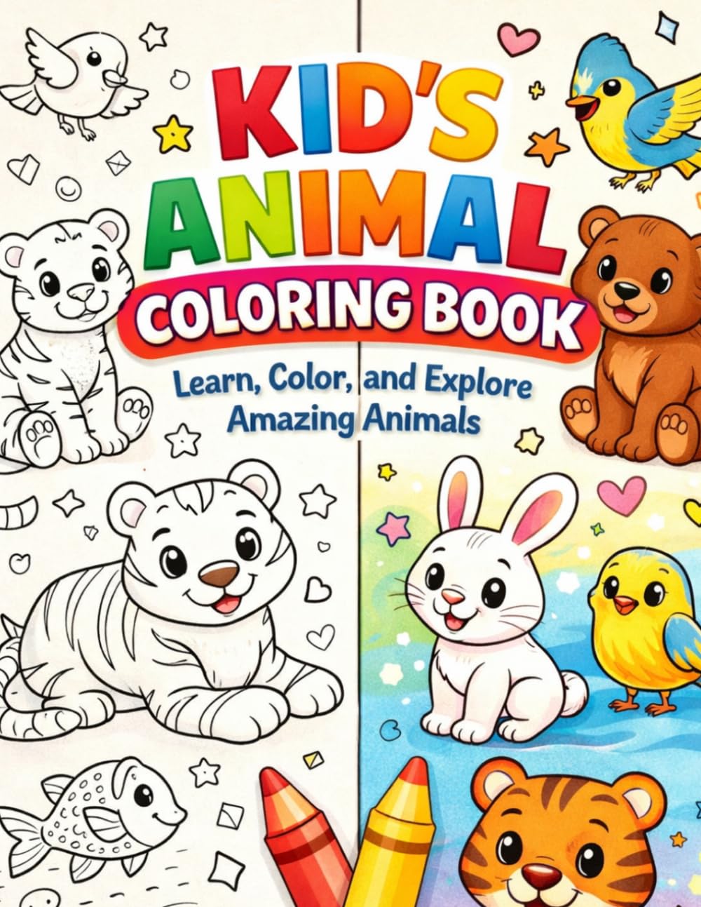 Kid's Animal Coloring Book: Learn, Color and Explore Amazing Animals Premium Quality Book For Children's (Age - 3 to 10)
