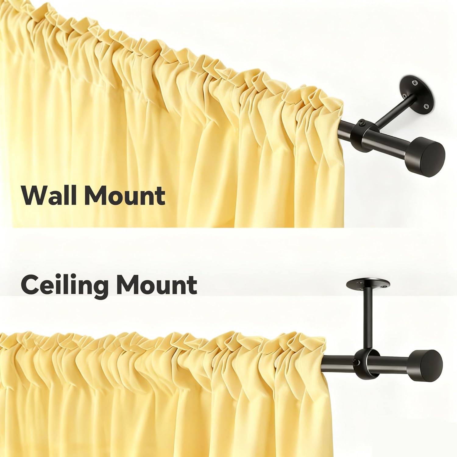 SEUNMUK 1-1/4 Inch Ceiling Mount Curtain Rod Bracket, Ceiling Bracket for Curtain Rod, 15 Pack, 201 Stainless Steel Coated in Black with Screws and Screw Washers for 1-1/4 Inch Rods
