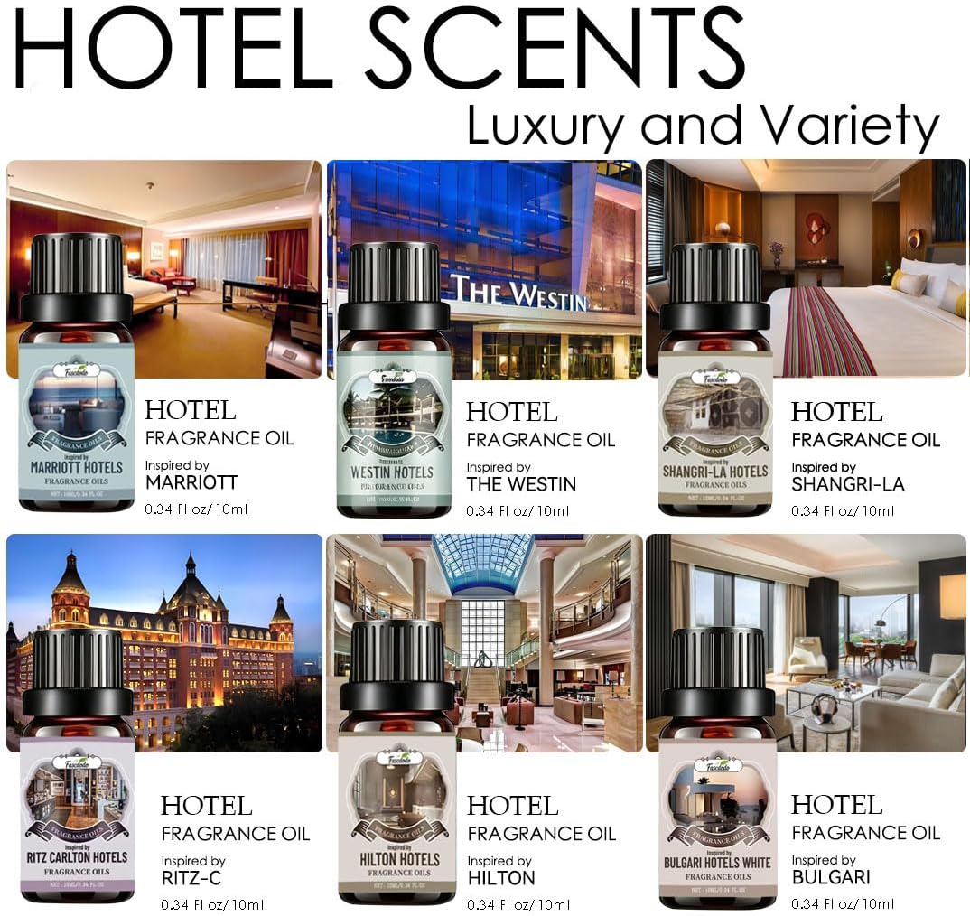 6-in-1 Hotel Inspired Diffuser Oil Fragrance Kit - 10ml Each, Premium Natural Plant Extracts Aromatherapy Essential Oils Luxury for Relaxation, Safe, Home Spa & Office