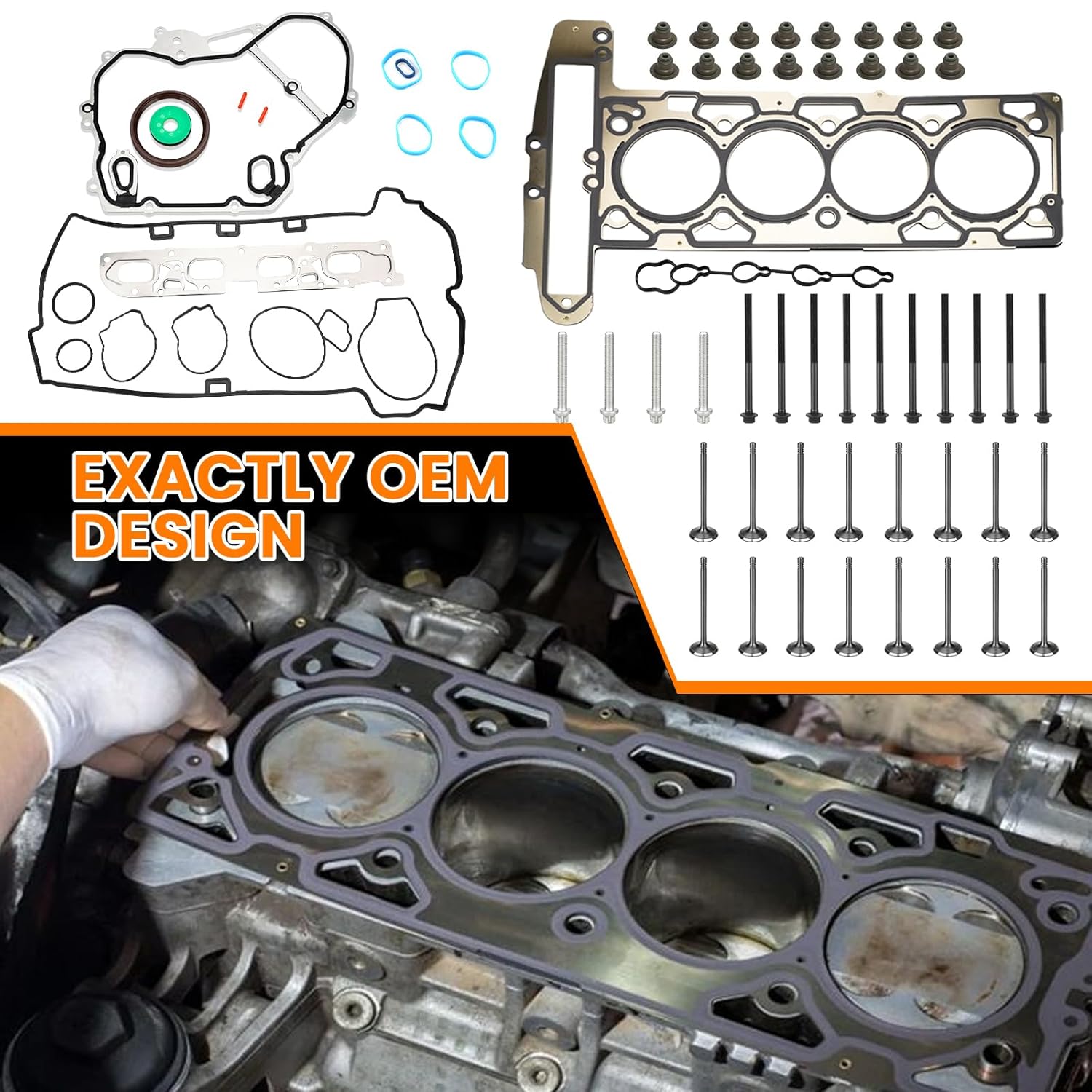 Head Gasket Set with Head Bolts, Intake & Exhaust Valves for Chevy Equinox Orlando Malibu Impala Captiva, Buick Regal Lacrosse Verano, GMC Terrain 2.4L 2010-2017 Replaces IV323 EV314 HS26517PT ES72196