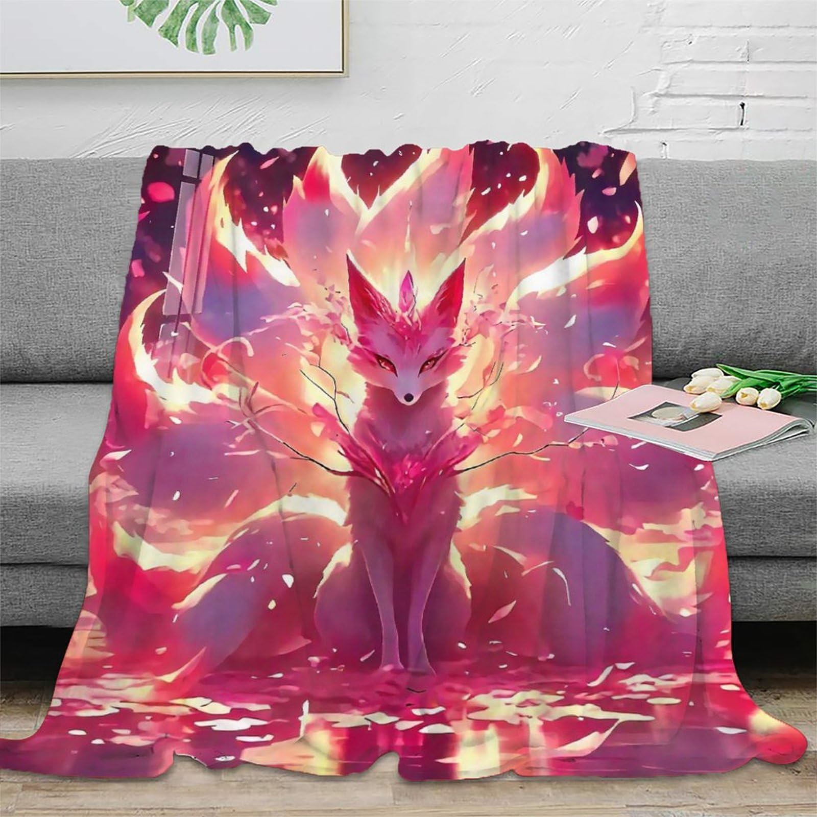 Couverture lit renard à neuf queues plaid peluche chaud et moelleux 180x200