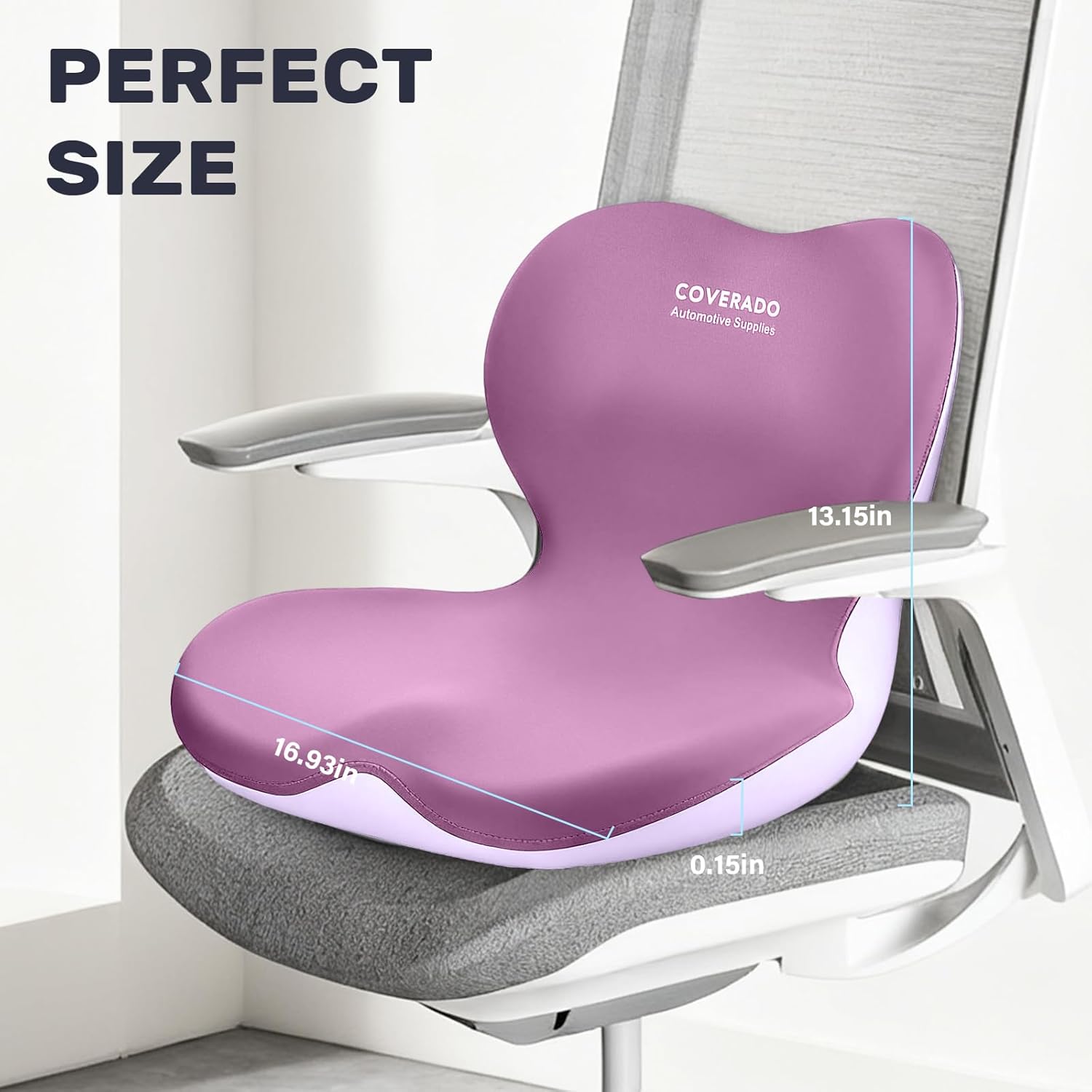 Coverado Car Seat Cushion and Lumbar Support Pillow One Piece, Memory Foam Ergonomic Back Support Driving Seat Cushion for Back Pain, Non-Slip Washable Cushion for Car, Driver, Office