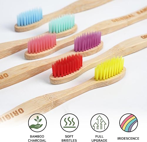 Miniatura 3 de Cepillos de dientes, sin BPA, cerdas suaves, paquete de 6 unidades, biodegradables, ecológicos, sostenibles, de carbón de bambú natural, cepillo de