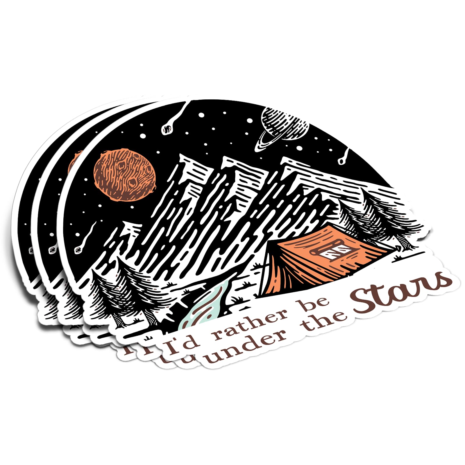 (3Pcs) I'd Rather Be Under The Stars Sticker Nature Adventure Camping Decal Waterproof Vinyl Stickers Adult for Laptop Kindle Car Tumbler Water Bottle Mug Phone Notebook Helmet Bike Mug - Size 3”x2.5”