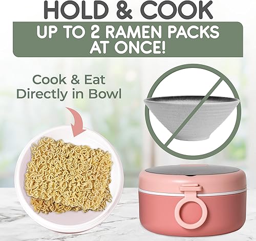 Miniatura 2 de Juego de cuencos de ramen con utensilios y platillo  Microondas, sirve y come fideos en el mismo tazón de sopa  Tapa a prueba de fugas  Fácil de