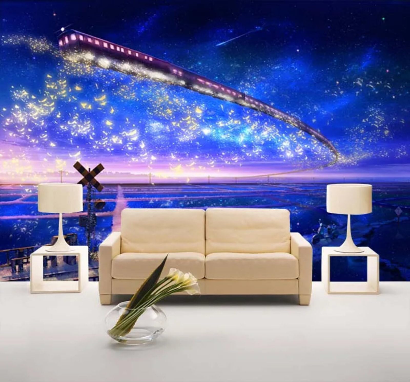 Xlming 350Cm×256Cm(B×H) Cartoon Beautiful Dreamy Starry Sky Sky Blue 3D Wallpaper Silky Texture Home Study Office Grey Dining Room Sofa Bedroom Living Room Tv Backdrop-350Cm×256Cm