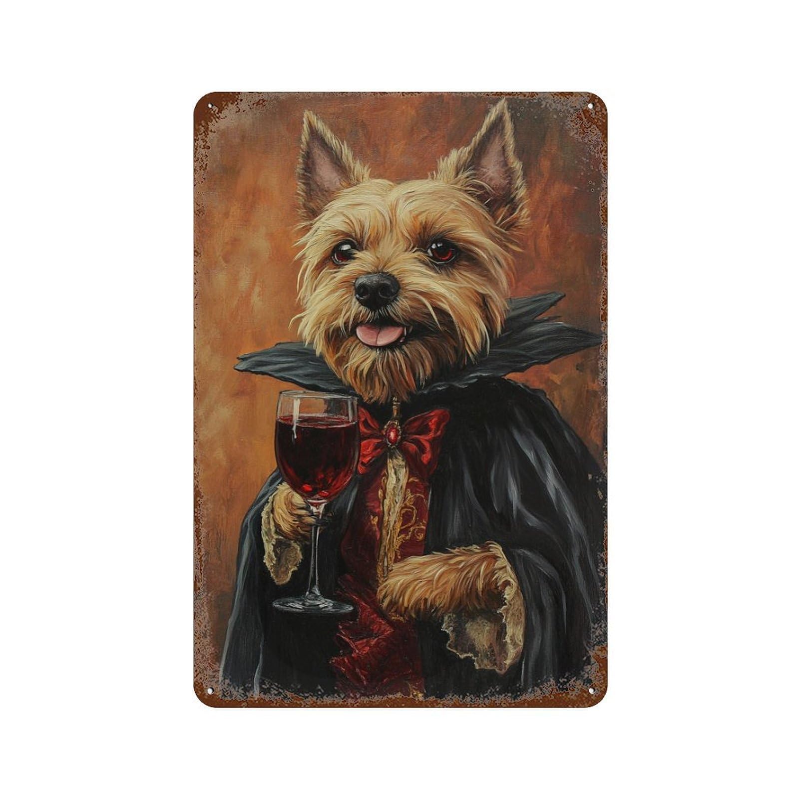 Vampire Dog with Wine Glass Art Print Rust Effect Tin Sign 11.8"x7.9", Novelty Wall Decor for Garage, Pub Or Kitchen