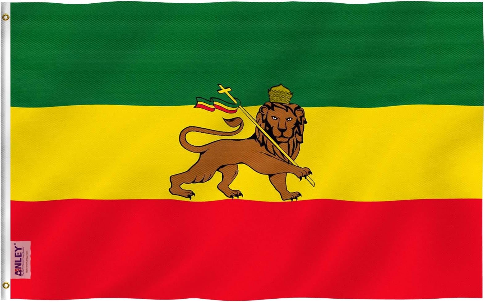 Fly Breeze 3x5 Foot Ethiopia Flag with Lion - Vivid Color and UV Fade Resistant - Canvas Header and Double Stitched - Ethiopian Lion of Judah Flags Polyester with Brass Grommets 3 X 5 Ft
