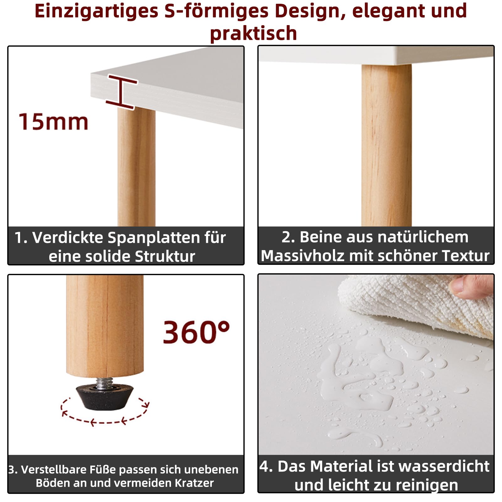 Aibiju Weißer Beistelltisch, Nachttisch， Kaffeetisch, Sofatisch mit 2 offenen Fächern für Schlafzimmer, Wohnzimmer, Weiße + holzfarbene Beine, YD-TM152W