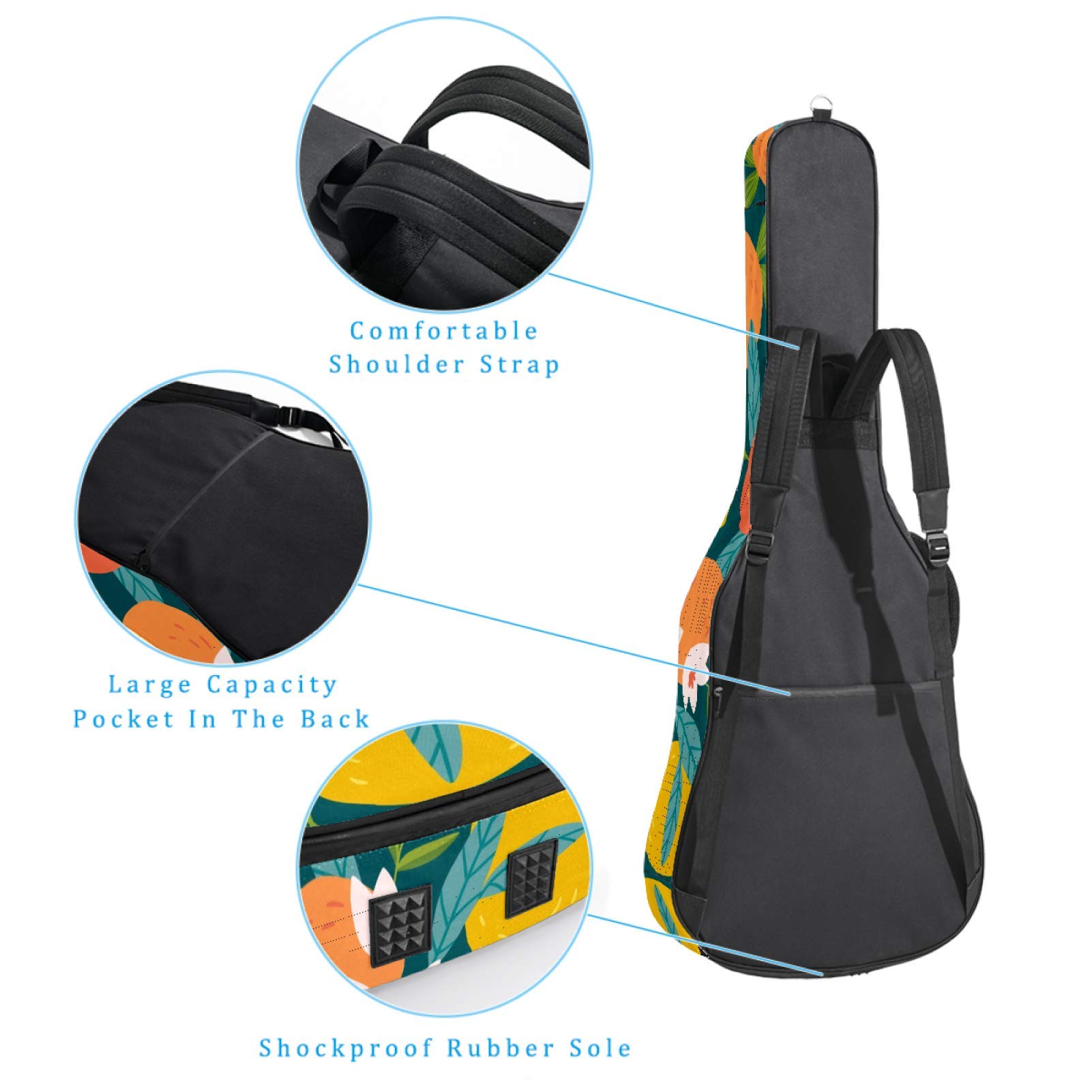 Gitarren-Gigbag, wasserdicht, Reißverschluss, weicher Gitarren-Rucksack, Bassgitarre, Akustik- und klassische Folk-Gitarren-Tasche, Obst-Zitronen-Blumenmuster