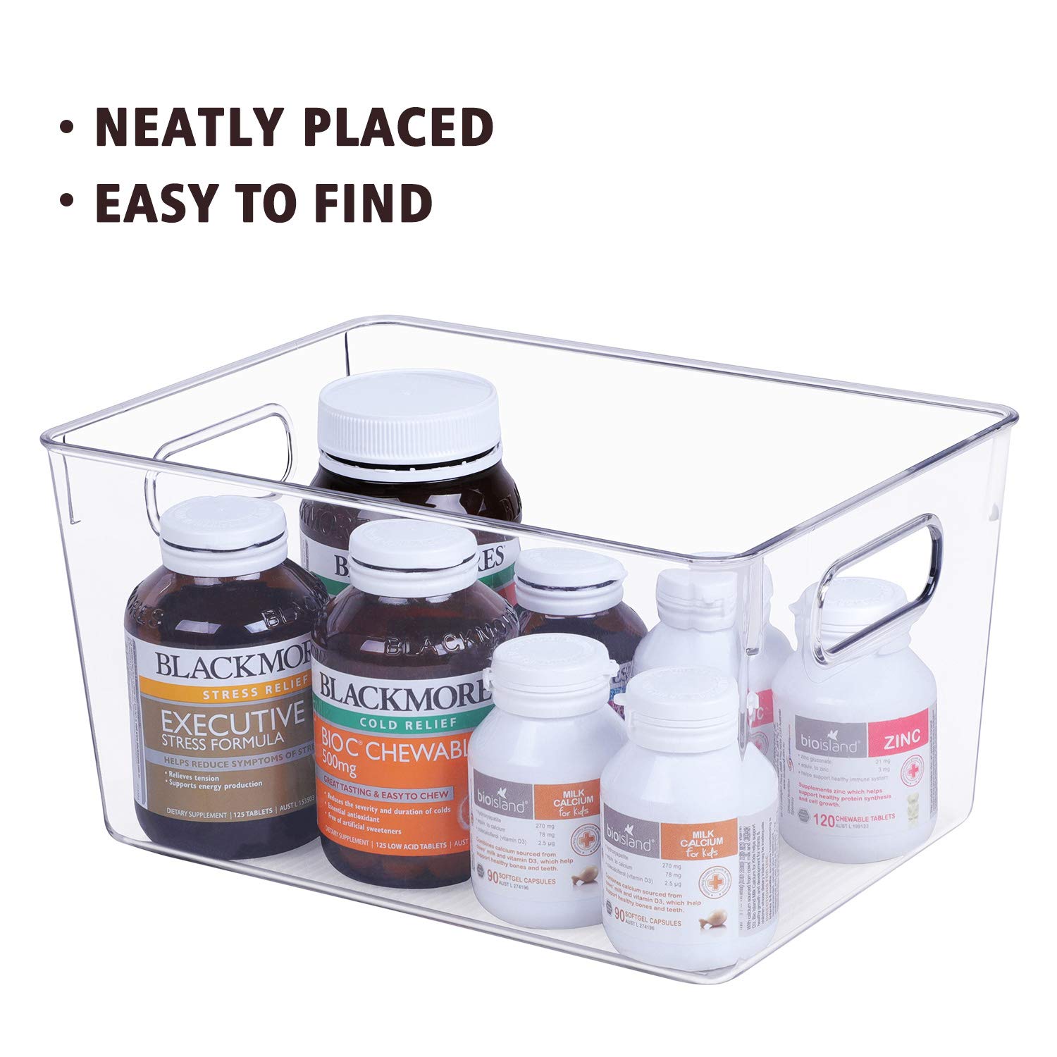 Plastic Refrigerator Organizer Bins 4 Piece Clear Fridge Organizers with Handles, Fridge