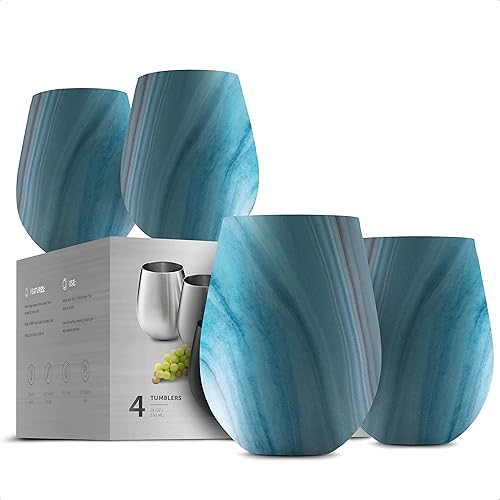 Vasos de vino irrompibles de acero inoxidable, juego de 4 copas de vino de 18 onzas. Juego de copas de vino para vino rojo y blanco sin tallo de