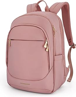 LIGHT FLIGHT Travel Backpack for Women, 15.6 Inch Laptop Backpack with USB Charging Hole, Water Resistant College Bookbag, Large Capacity Black Computer Backpacks for Work, Dull Pink