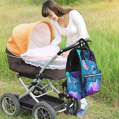Miniatura 6 de Dibujos animados lindo puntada bolsa de pañales mochila para mamá bolsas de bebé impermeable gran capacidad multifunción, Monstruo azul 2, Mochilas