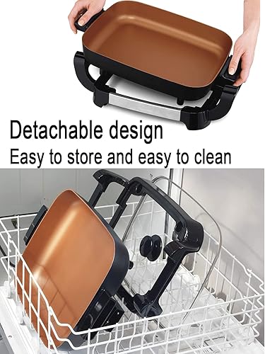 Miniatura 4 de Sartén eléctrica de cerámica con tapas, con sartén extraíble, temperatura ajustable y diseño reversible, Nozaya