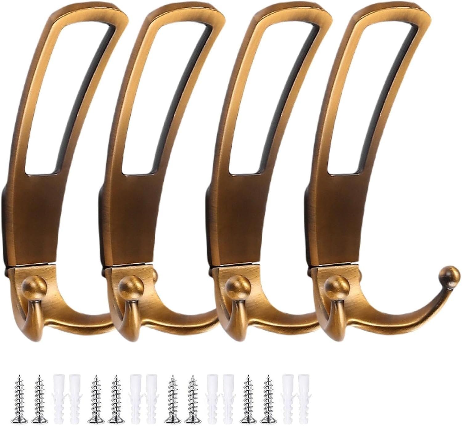 Wall Hanging Hooks， Coat Hooks,Door Hook, Wall Mounted Rack 4 Pack Metal Hanger Bathroom Double Retro Suitable for Wardrobe Kitchen Bedroom Corridor(Bronze Color)