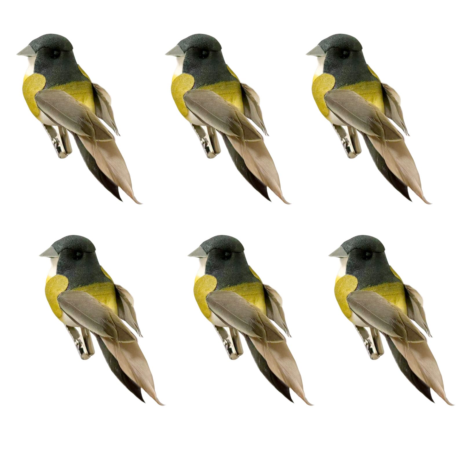 LWINGFLYER Artificial Bird Foam Feather Bird with Clips Simulated Chickadees for Crafts Garden Spring Decoration Christmas Tree Wedding Accessories Decoration (6PCS)