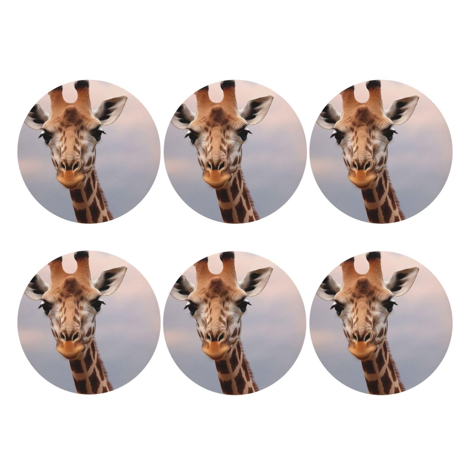 6pcs Leather Coasters for Drinks, Cute Giraffe Drink Coasters for Tabletop Protection, 4" Cup Coasters for Coffee Table Decor, Non-Slip Drinking Cup Mat for Hot Or Cold Drink